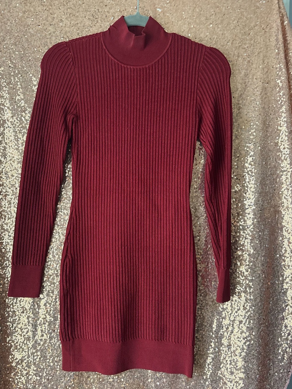 Women's Ribbed Turtleneck Sweater Dress - Burgundy MARCIANO
